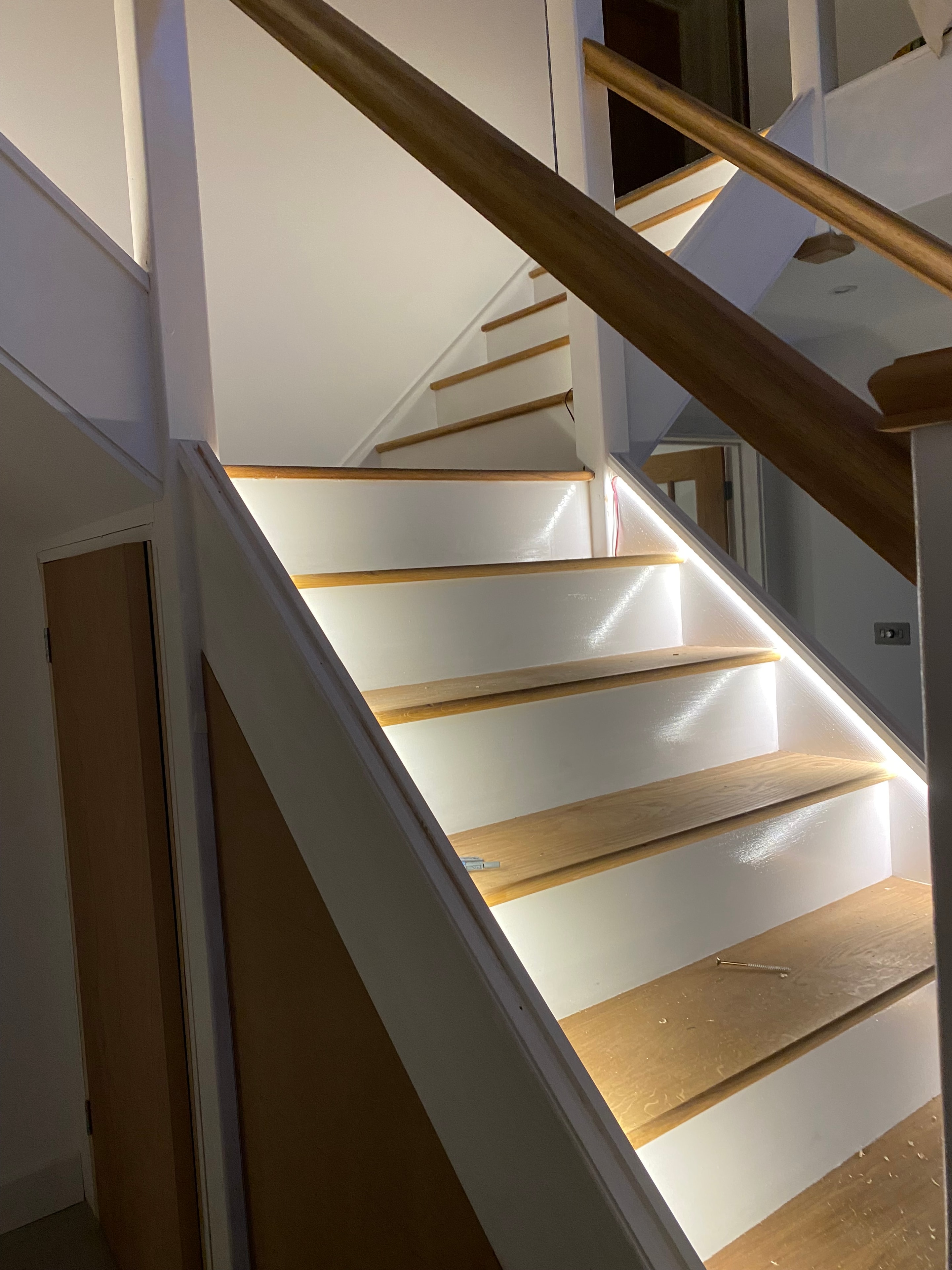 Staircase LED strip lighting viewed from above